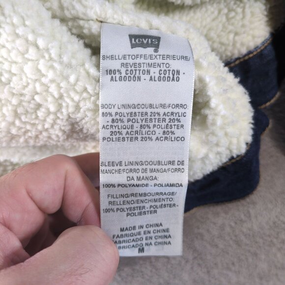 Levi’s Sherpa Denim Jacket Mens M Blue Faux Shearling Trucker Dark Wash Western - Picture 8 of 10